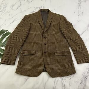 Alexandre Mens Vintage 80s Tweed Blazer Jacket Size 40 Reg Brown Plaid Academia